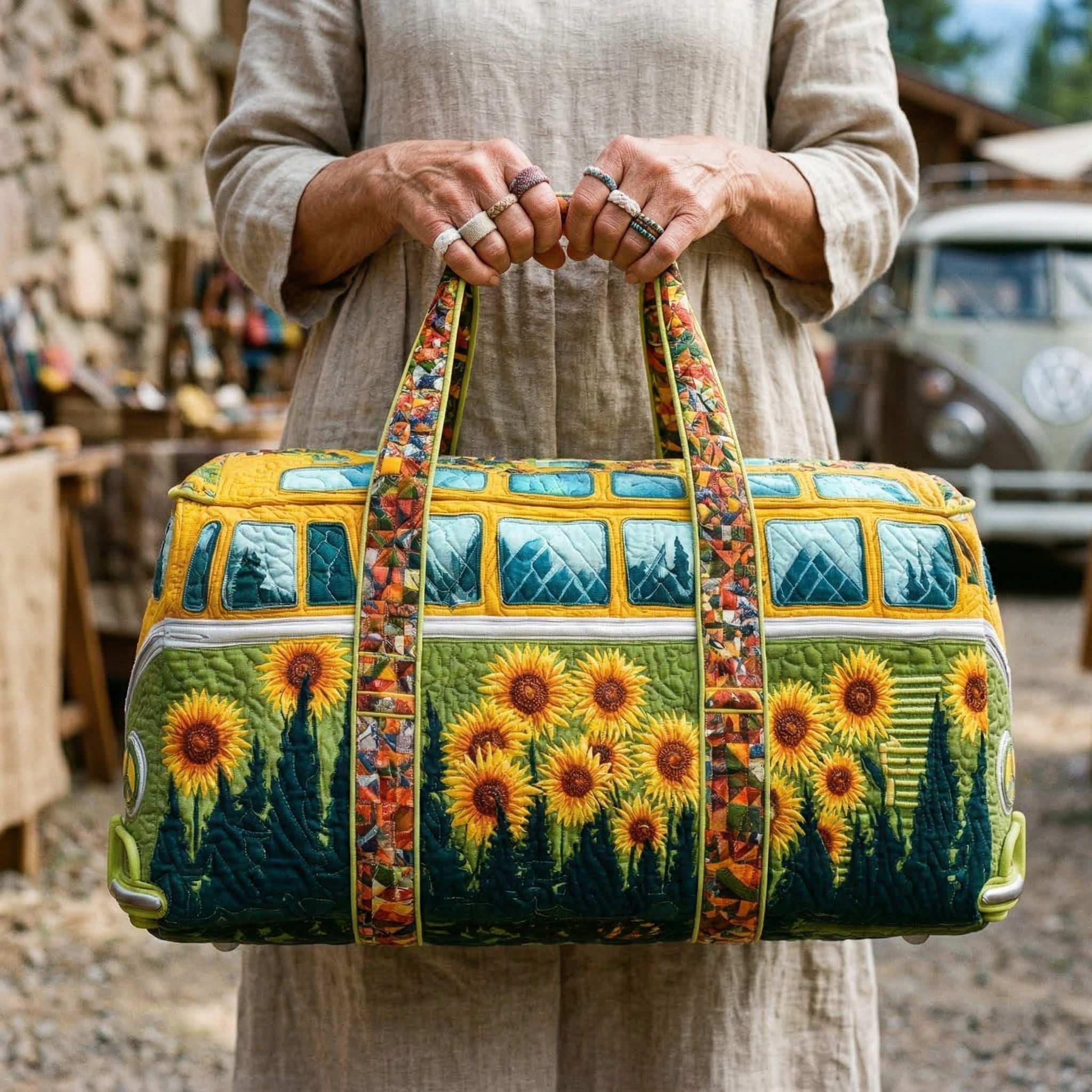Cvjetna sunčnica quilted putna torba