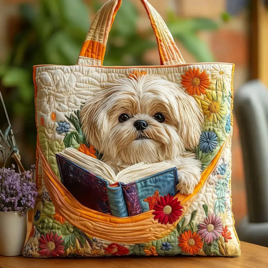Ručna Torba - Shih Tzu s Knjigama i Cvijećem