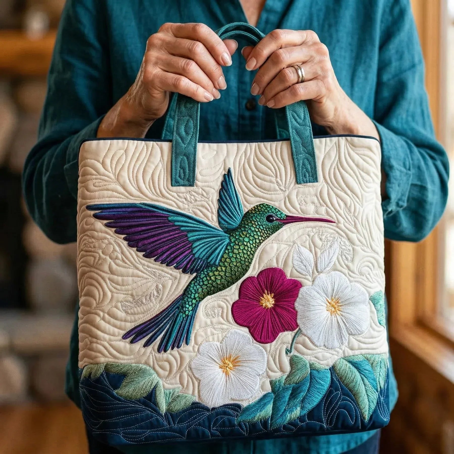 Jastučasta Torba - Kolibri i Bijeli Cvijet