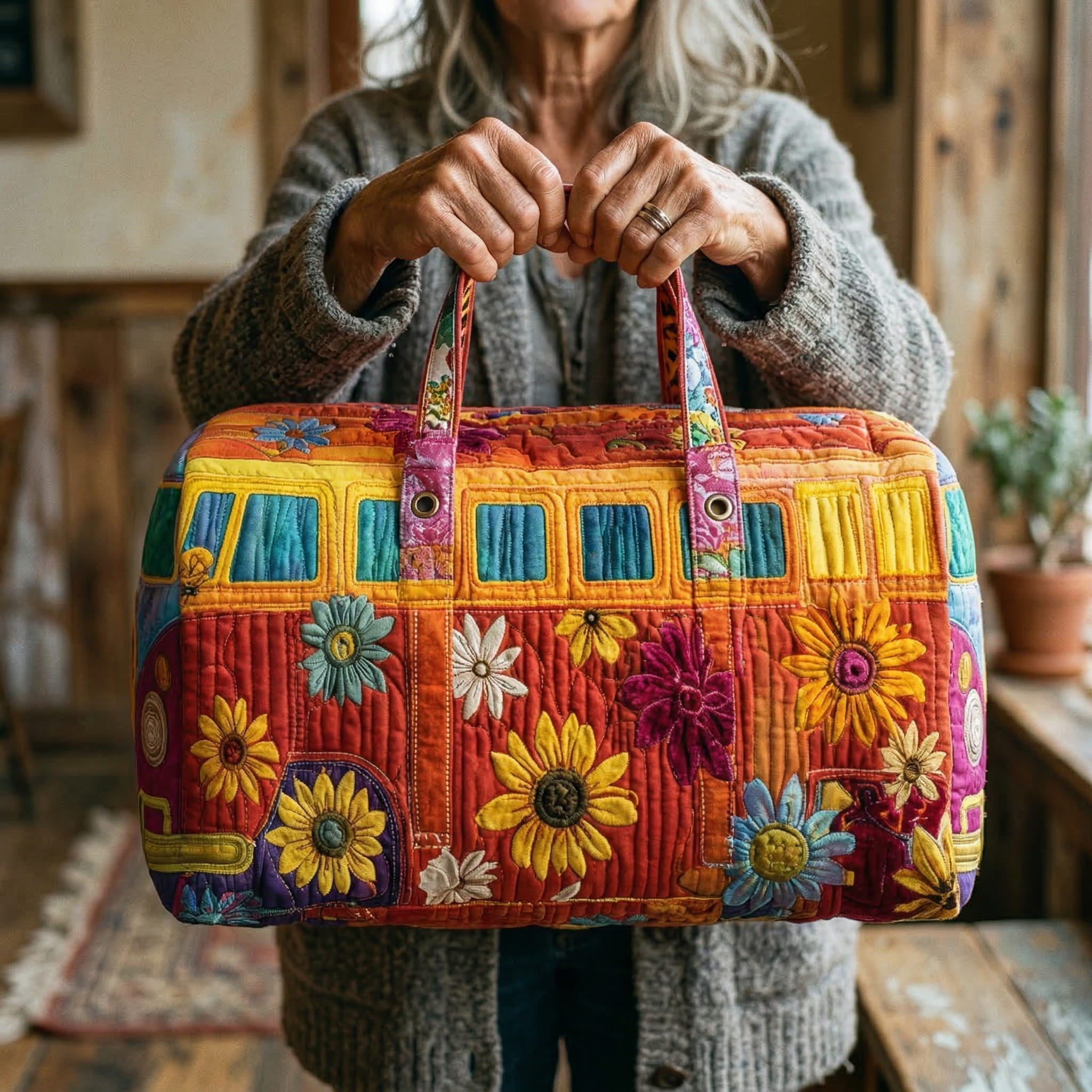 Bohémijska quiltana putna torba - dizajn vintage kombija